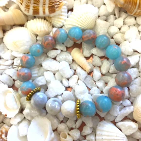 NEW, Anthropologie, Jasper w/ Blue Howlite Bracelet, Beaded Statement Bracelet - Picture 3 of 6